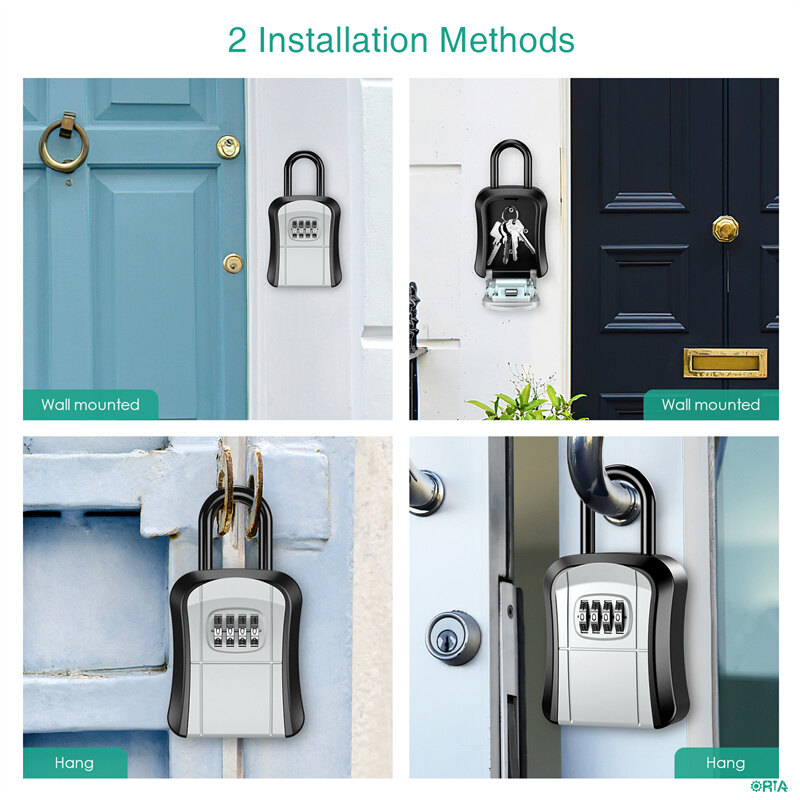 ORIA Key Storage Lock Box, 4 Digit Combination Key Safe Security Box 5 Keys Capacity for House Key Storage Combo Door Locker