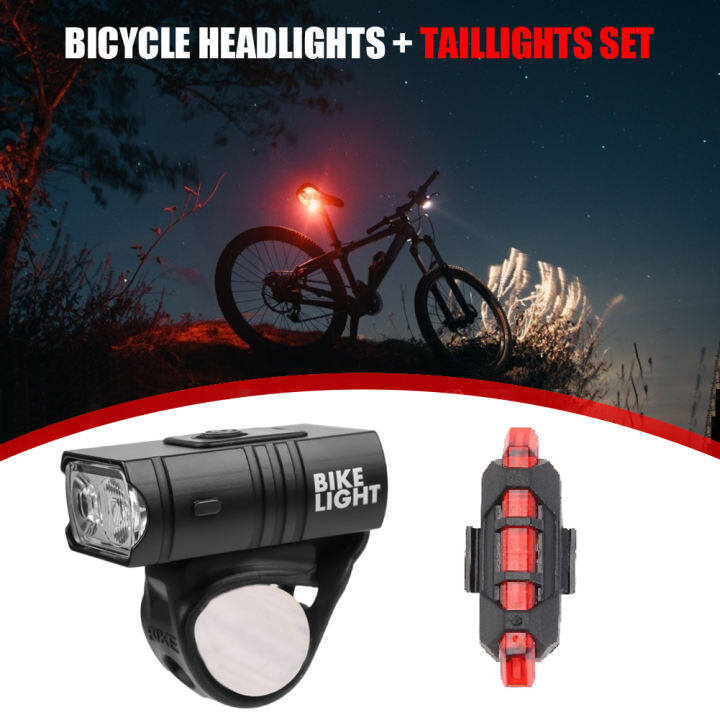 Bike Bicycle Cycling Head Front Rear Lights MTB Tail Lamp Set USB Rechargeable