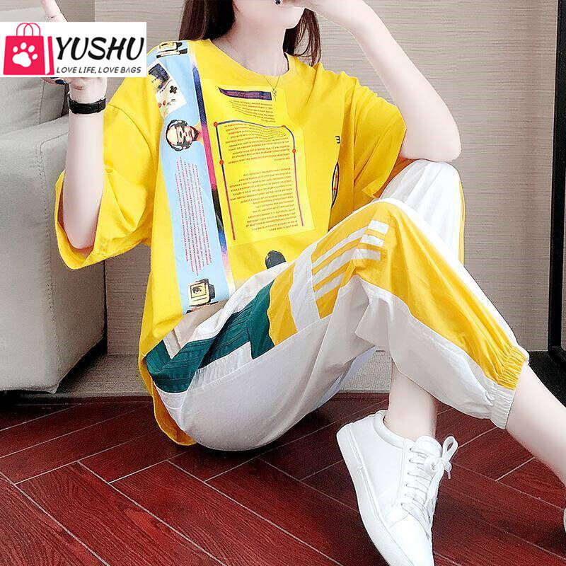 Yushu Tracksuit Women New Suit Female Summer Casual Loose Korean women's fashion women's fashion short sleeve 2 piece set women