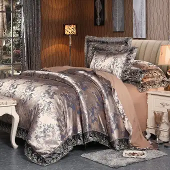 Wisjoy 4 Satin Lace Brim Satin Jacquard Bedding Sets Premium Modal