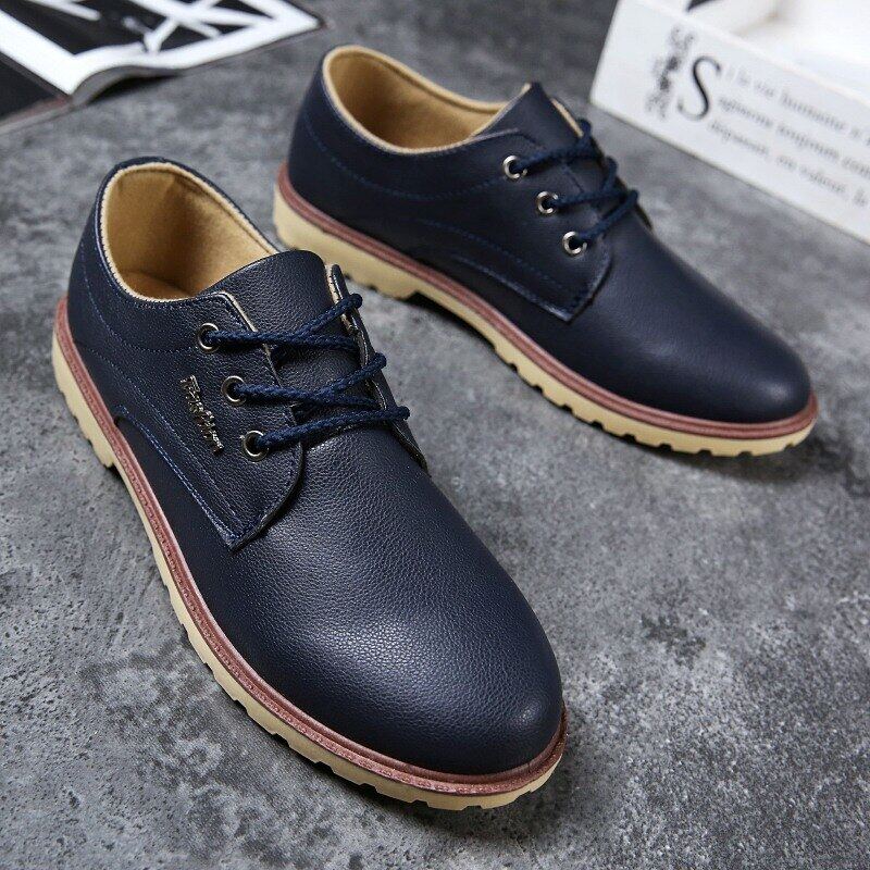 Fashion Men Oxfords High Top Casual Shoes Leather Lace Up Driving Moccasin Biker