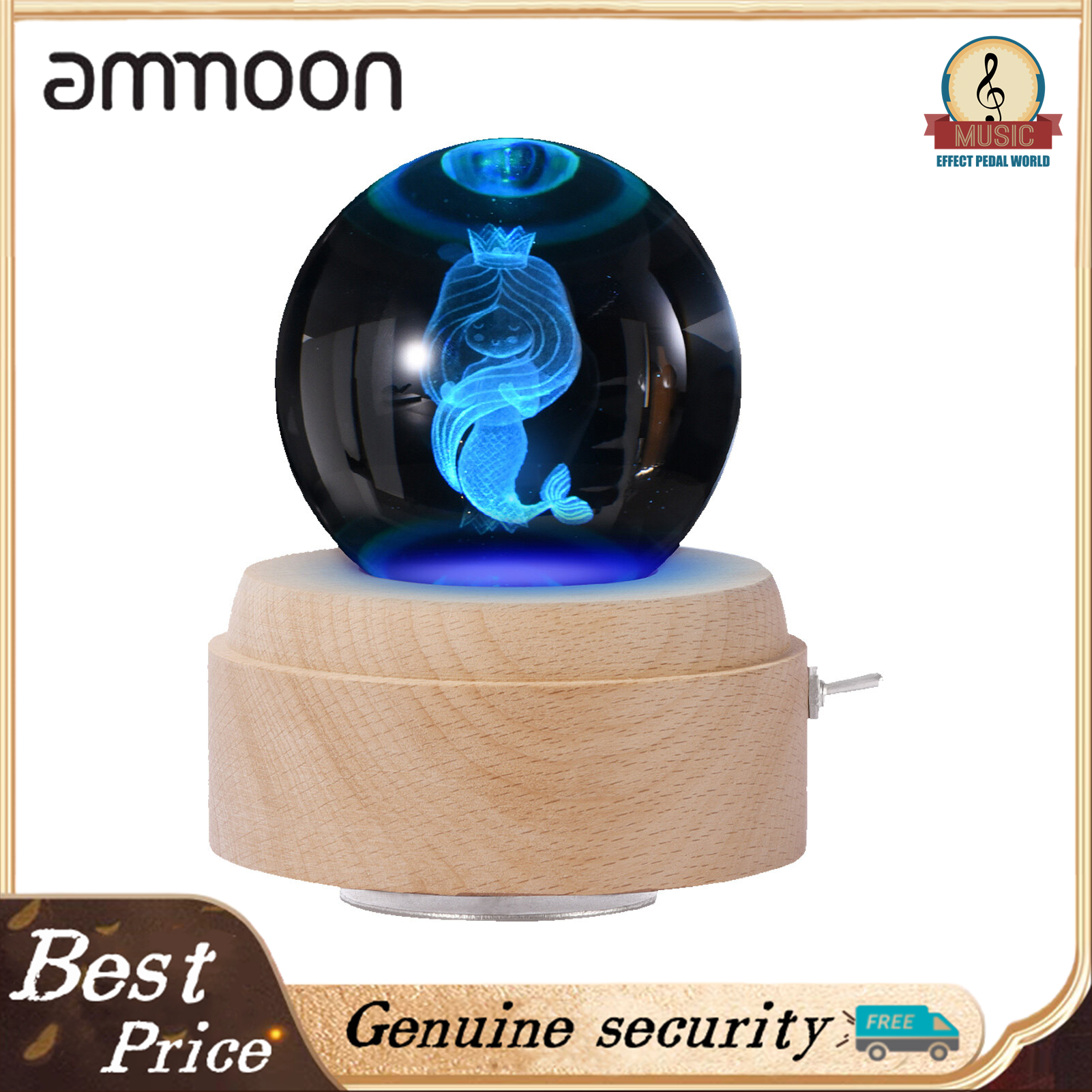 Crystal Ball Music Box Rotating Luminous LED Light Box Wooden Base Rotating Windup Musicbox Night Light Room Decor Musical Gift Nice Present for Birthday Valentine's Day Christmas New Year