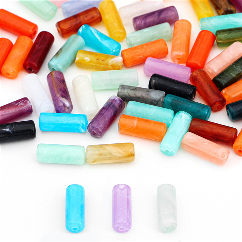 20pcs/Bag 20x8mm Cylinder Shape Stone Beads Plastic Acrylic Loose Spaced Beads Charm Pendant For Earring Bracelet Necklace DIY Jewelry Making