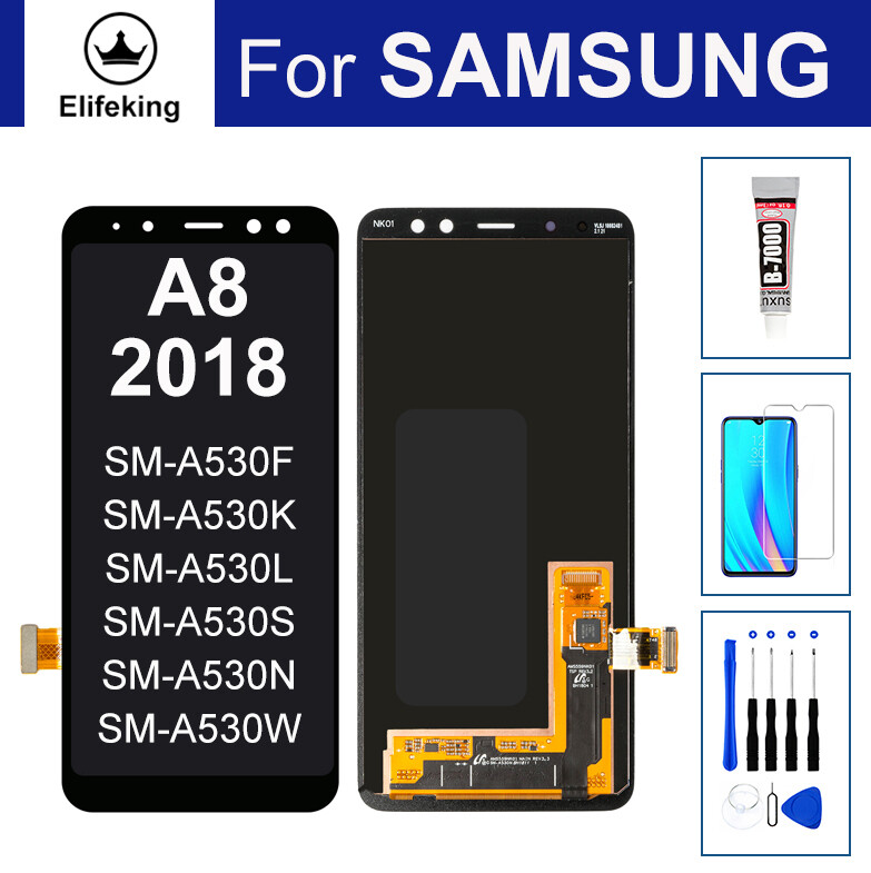 100% Tested For Samsung Galaxy A8 2018 A530 LCD Display Touch Screen Digitizer Assembly Replacement No Dead Pixel Free Tools +Tempered Glass
