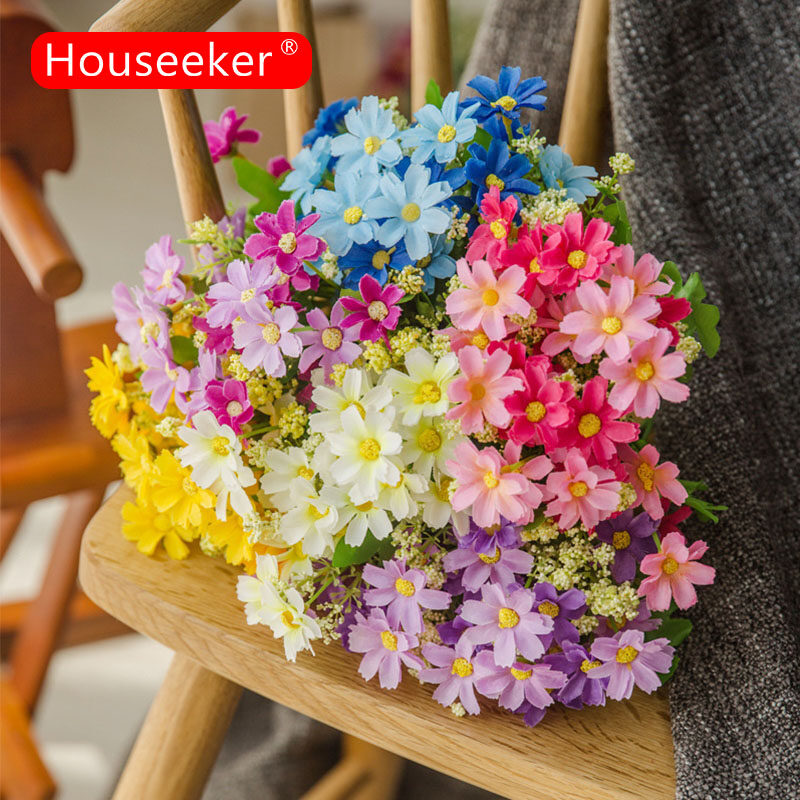 Houseeker 1 bó 28 Head Silk daisy hoa nhân tạo Dễ Thương Hoa giả cho Diy Wedding Home trang trí...