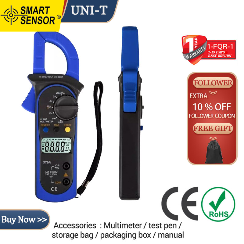Smart Sensor ST201 Digital Clamp Multimeter 4000 Counts Clamp Ammeters Transistor Capacitor Tester Power Test Automotive AC / DC Voltage Current Tester
