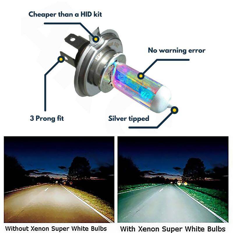 White - multi coloured H4 100w 8500k Xenon Hid Super White Effect Look Headlight Light Bulbs 12v HMDUO Headlight