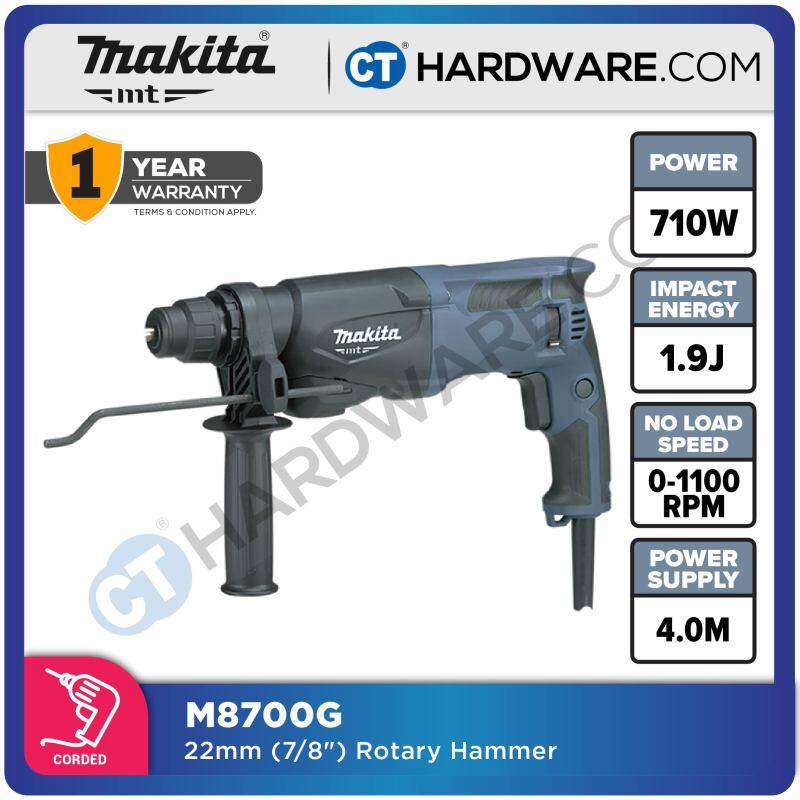 MAKITA MT M8700G ROTARY HAMMER 2 MODE 710W 0-1100 RPM 22MM ( SDS PLUS )