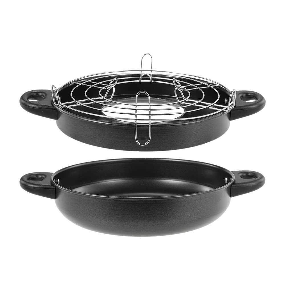 Outdoor Fry Pan Non-stick Griddle Plate Dual Purpose Set for BBQ Roasting Traveling Camping Hiking Picnic (black)