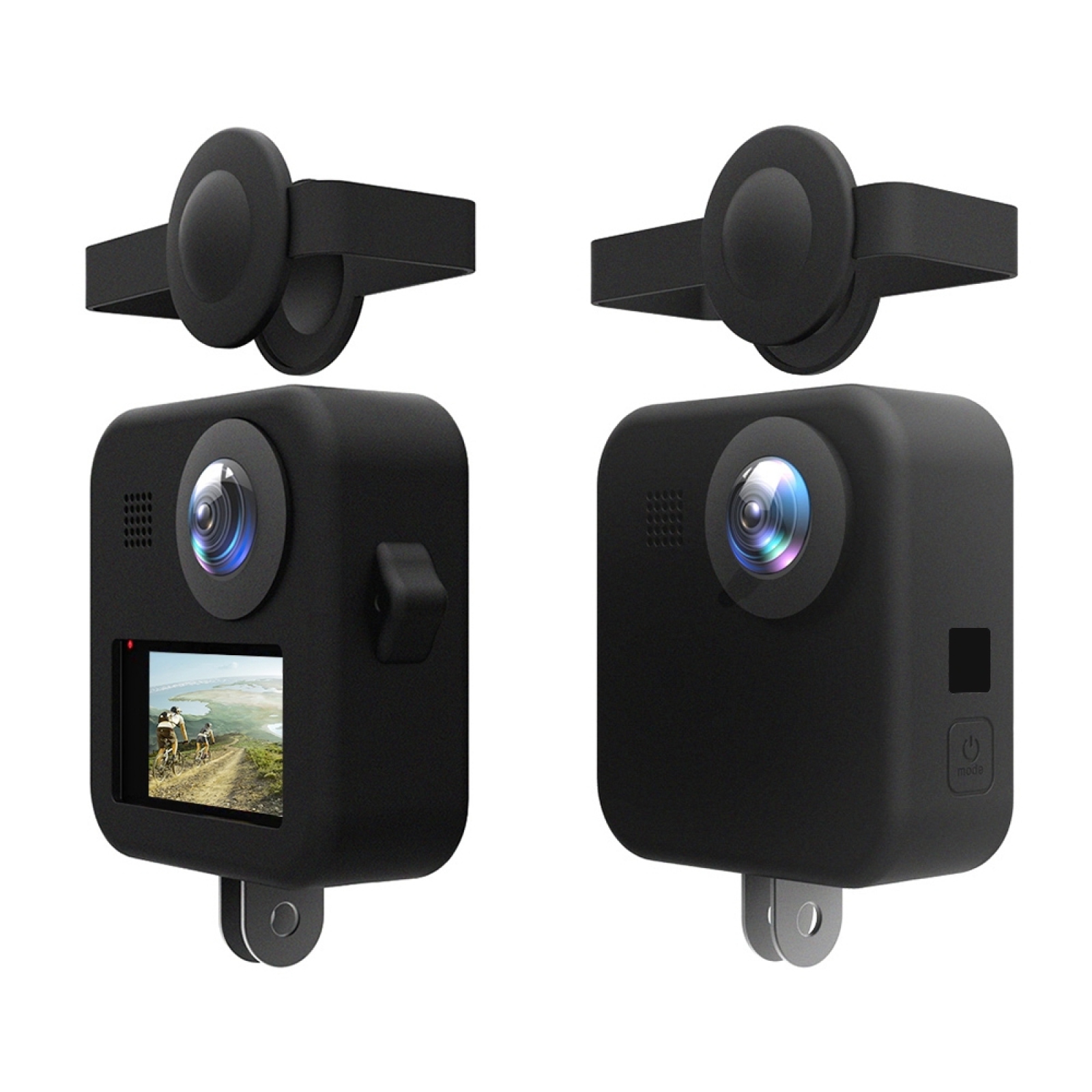 [Hàng có sẵn] Vỏ mũ ống kính kép tối đa PULUZ cho GoPro + Vỏ bảo vệ silicon thân máy (Màu đen)