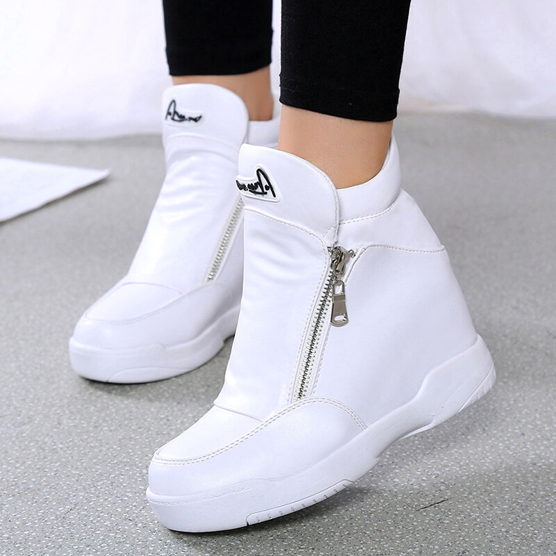 white basic platform trainers with black heel detail