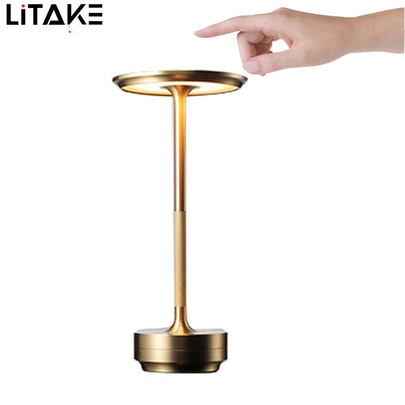 Retro Simple Desk Lamp Usb Rechargeable Portable 3-color Light Stepless Dimming Touch Desk Lamp For Restaurant Bar
