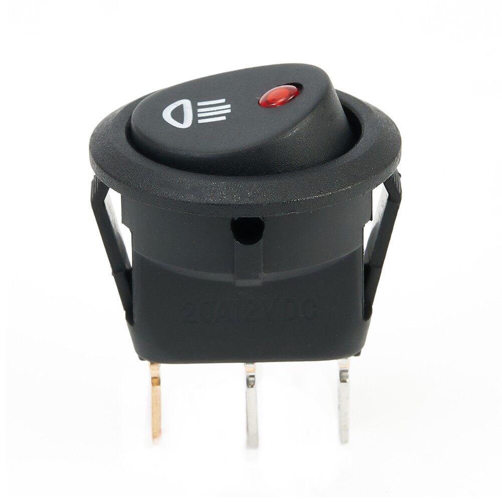 Switch On Off Round Rocker Switch 12V Red Led 23mm ABS Plastic Black Red