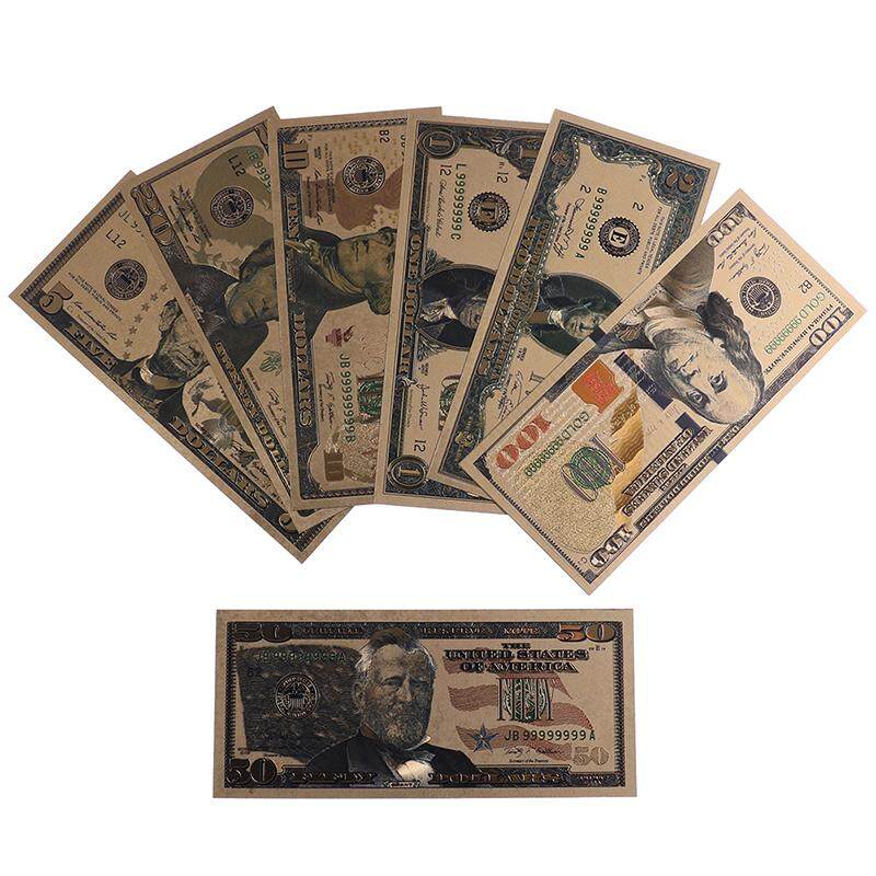 7Pcs//Set Commemorative Gold Foil USA Dollars Paper Money Banknotes Collections