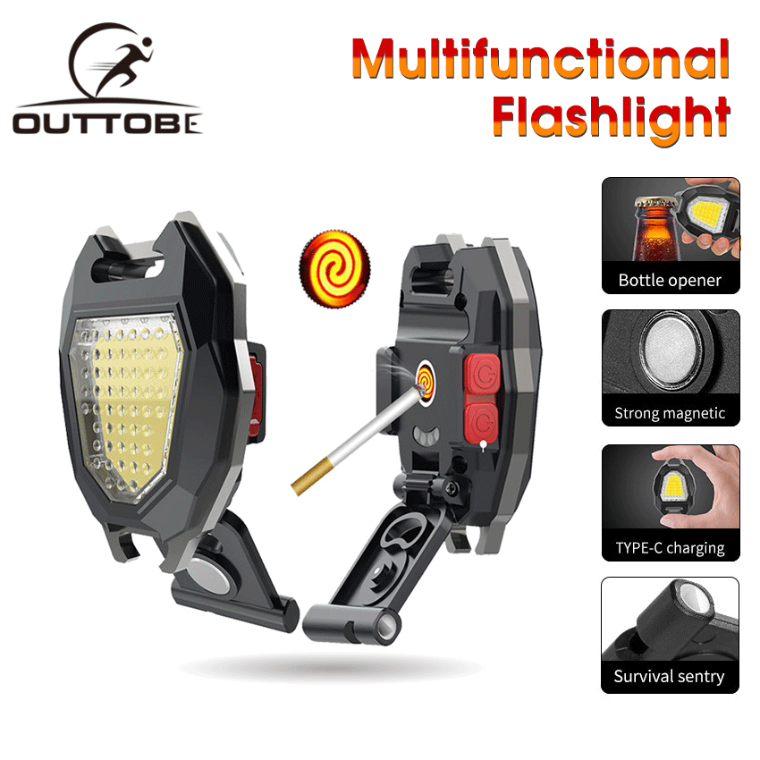 Outtobe Keychain Light Mini LED Flashlight Portable Multi function COB 