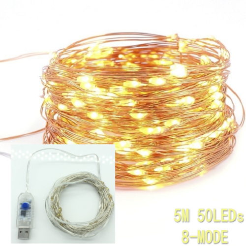 [YESPERY] Dây Đèn LED USB Đa Chế Độ 5M/10M Dây Đồng Dây Đèn Thần Tiên Dây Đèn LED Trang Trí Tiệc Đám Cưới Vòng Hoa Đèn Thần Tiên 50LED 100LED Trắng Ấm Cho Lễ Hội