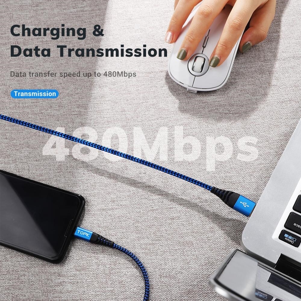 [ELEGANT] TOPK AN24 Micro USB Cable amp; Type C Cable 3A Fast Charging for Samsung Mobile Phone Data Cable Type-C for Xiaomi Redmi Note 8