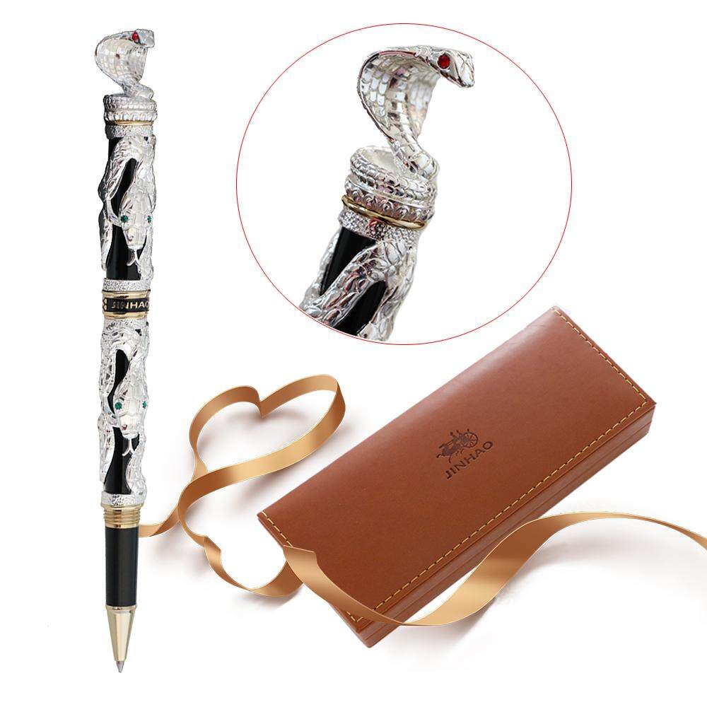 Bola Rol Pen Jinhao Ular 3D Cobra Lanjutan Menulis Hitam Isi Ulang dengan Kotak Hadiah Set