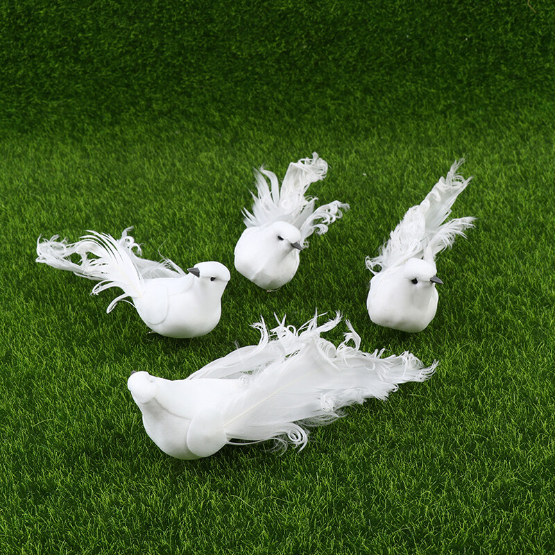 Fufeng White Birds Artificial Foam Feather Doves Craft Birds Mini Decorative Birds