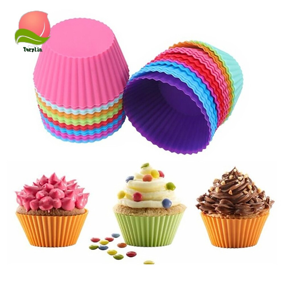 Terylin 6Pcs Round Food Grade Silicone Muffin Cupcake Baking Molds Reusable Dishes Pan