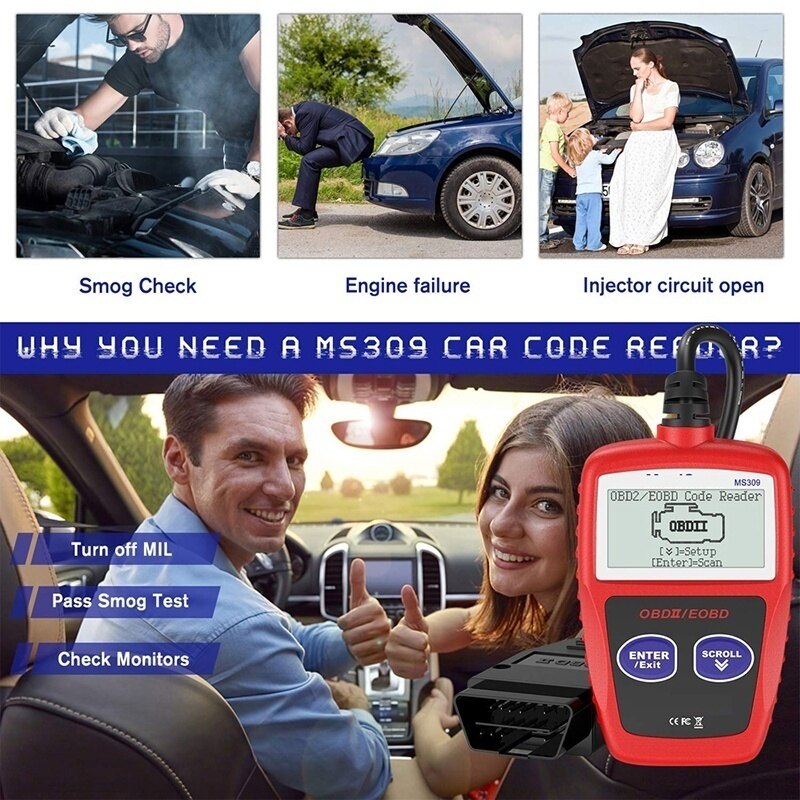 MS309 OBD2 Car Code Reader EOBD Scanner Data Tester Scan Diagnostic ...
