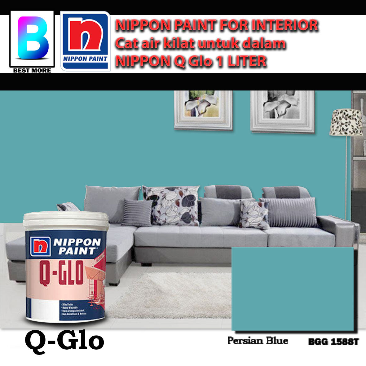 Nippon Paint Qglo Interior Color 1L & 5L Basic Blue 1580P / Persian