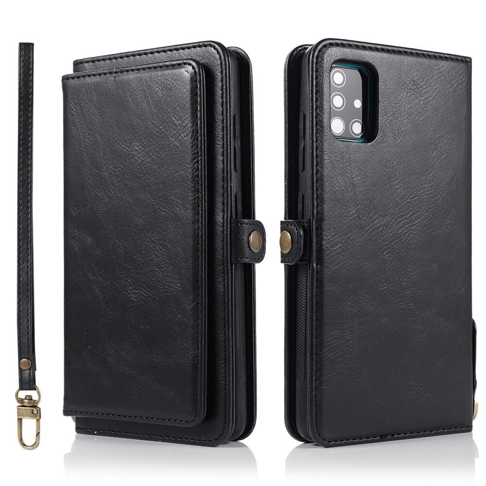 Case For Samsung Galaxy A71 PU Leather Separable Magnetic Detachable Stand Flip Wallet Cover Casing with Multiple Card Slots Casing