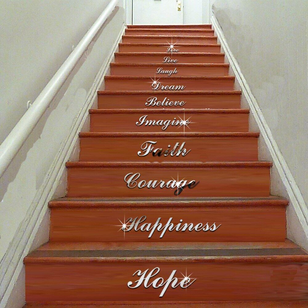 Modern Silver Mirror Stair Sticker Fashion Self-Adhesive Stairway Home Living Room Decal Wallpaper Removable Wall Decor