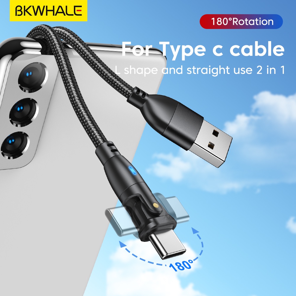 BKWHALE 180 ° Xoay 60W Cáp USB Loại C 3A Sạc nhanh Cáp dữ liệu 1m / 2m