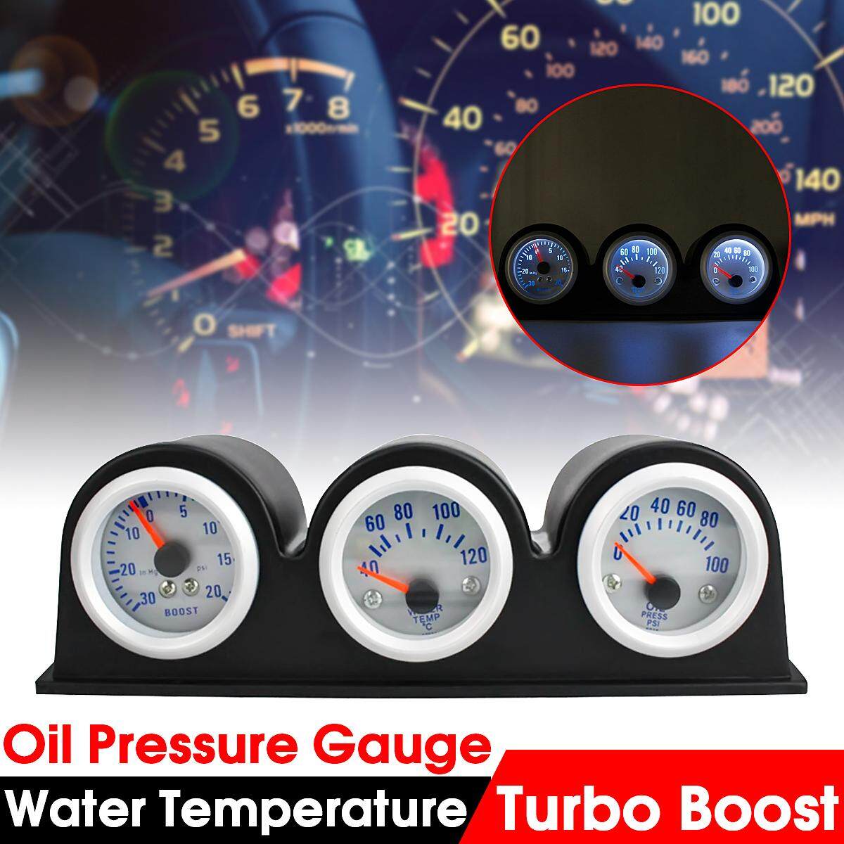 【Free Pengiriman + Flash Deal】2 Inci 52 Mm Triple 3 Set Meteran Turbo Boost Oli Suhu Air Meteran Tekanan Alat Pengukur