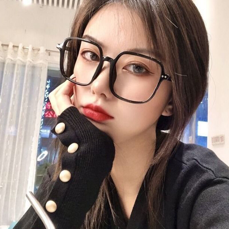 Super large frame rice nail square anti-blue light flat mirror glasses big face thin transparent frame