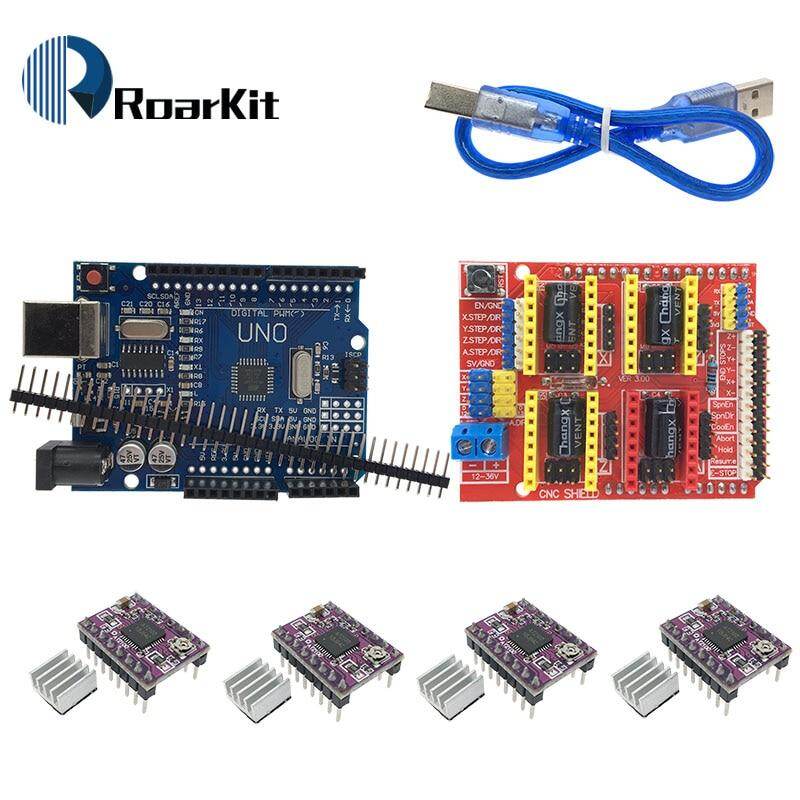 CNC Shield V3 engraving machine 3D Printer+ 4pcs A4988/DRV8825/AT2100 Driver expansion board for Arduino + UNO R3 with USB cable