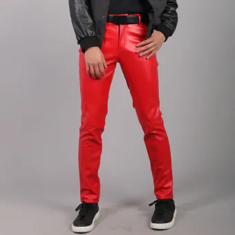 orange leather trousers