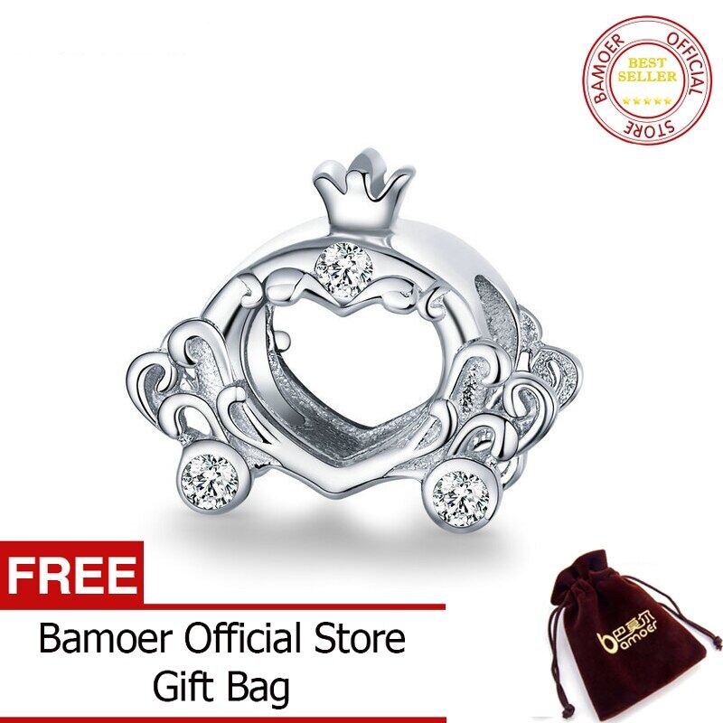 BAMOER S925 Silver Wedding Day Pumpkin Car Metal Charm fit Original Snake Bracelet Crown with Heart Beads Jewelry Making BSC270