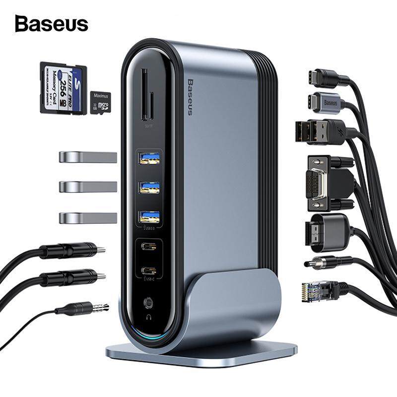 Baseus 16 in 1 USB C HUB Type C to Multi HDMI RJ45 VGA USB 3.0 2.0 with Power Adapter Docking Station for MacBook Pro Type-c Hub