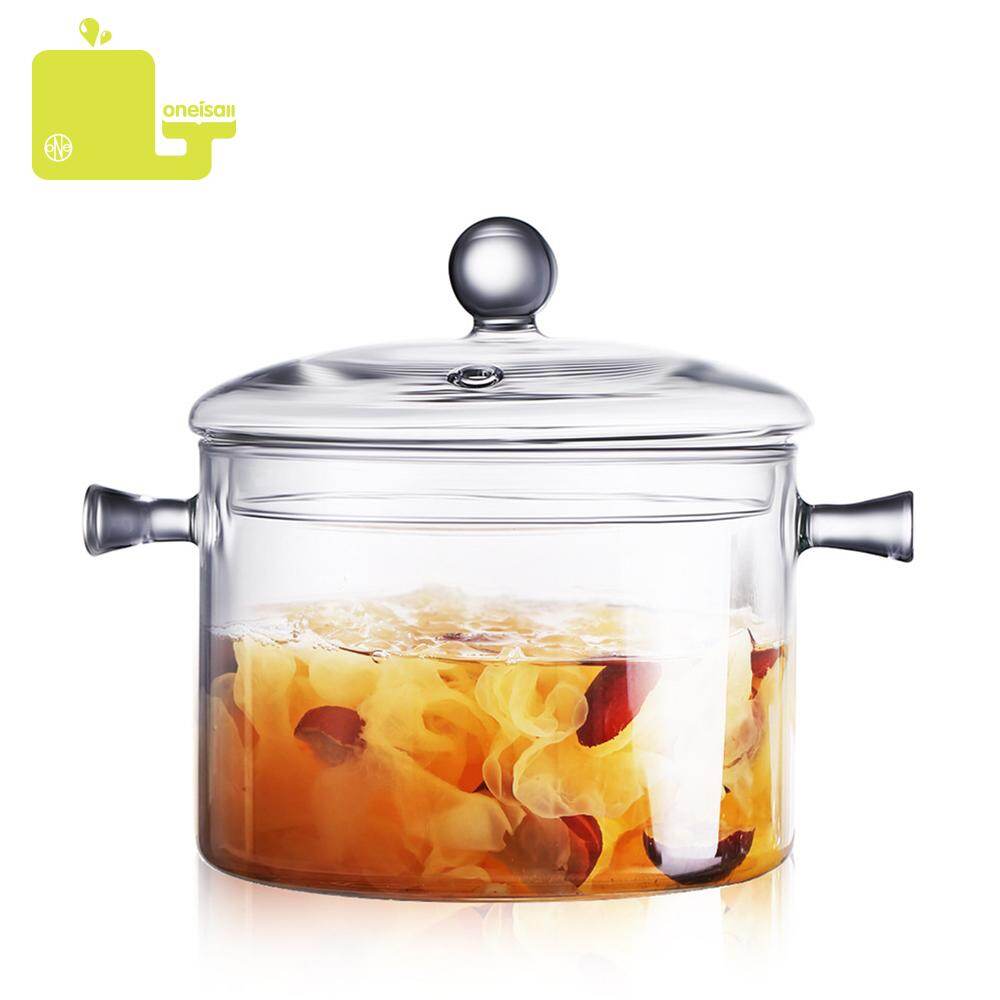 BINCOO Creative Soup Pot 1.5L Transparent Glass Cooker Salad Instant Noodle Bowl with Cover Handmade Cooking Pot Tools Kitchen Supplies