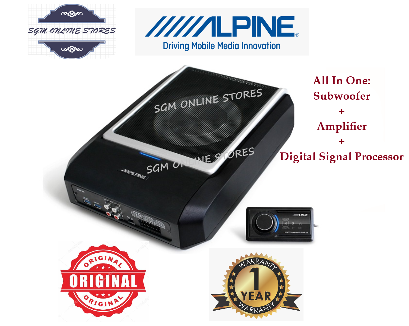 Alpine PWDX5 8inch Car Subwoofer with Digital Signal Processor and 4