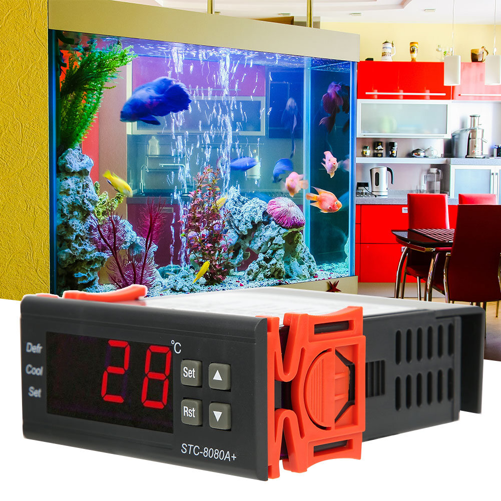 Bộ điều khiển nhiệt độ 10A/220VAC STC-8080A + Nhiệt kế kỹ thuật số làm lạnh rã đông báo động nhiệt độ làm mát sưởi ấm chế độ-50 ° C-99 ° C