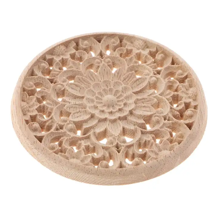 Fityle Wooden Flower Carved Furniture Cabinet Appliques Unpainted