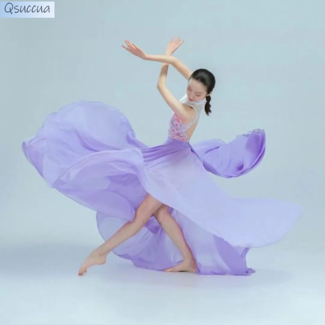 Women Classical Dance Chiffon Lace up Ballet Classical Dance Performance Elegant Practise Long Skirt