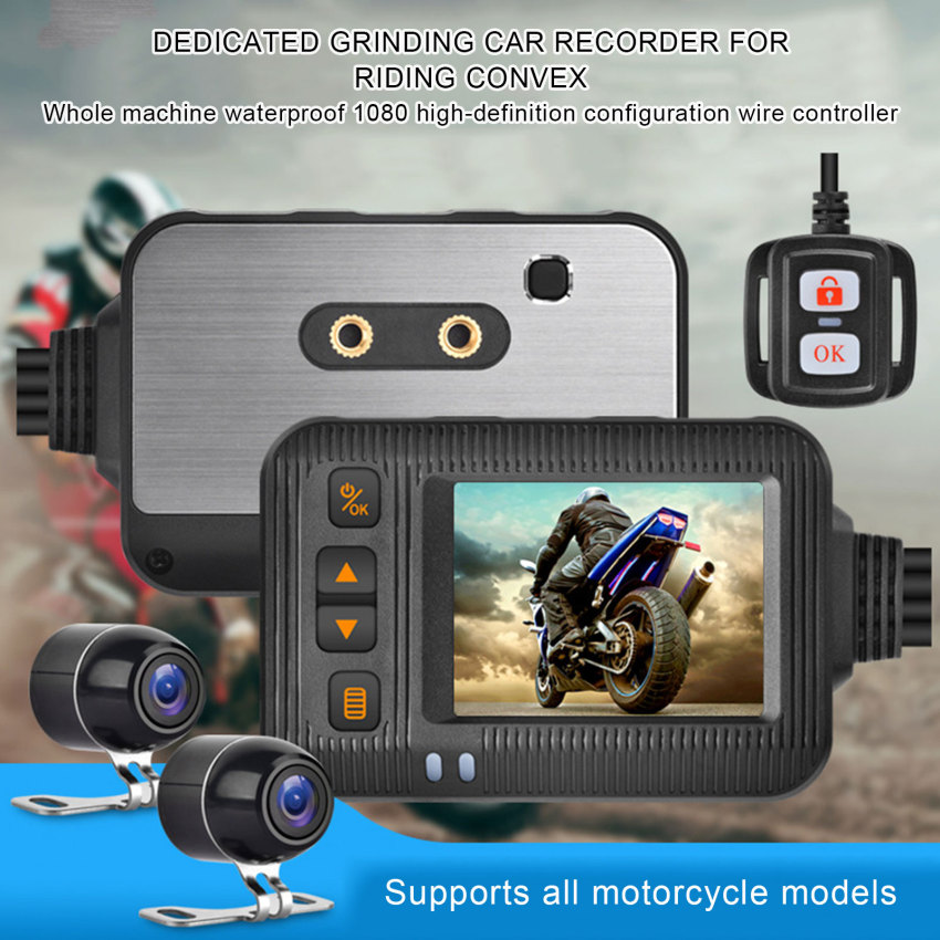 Full Body Waterproof Motorcycle DVR Dash Camera 2 inch Display Dual Channel Motorbike Dash Cam Front Rear View Driving Recorder
