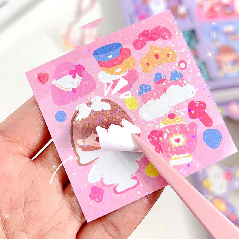 100 Sheets Boxed Cartoon Glittering Stickers Student Decorative DIY Material Stickers Set