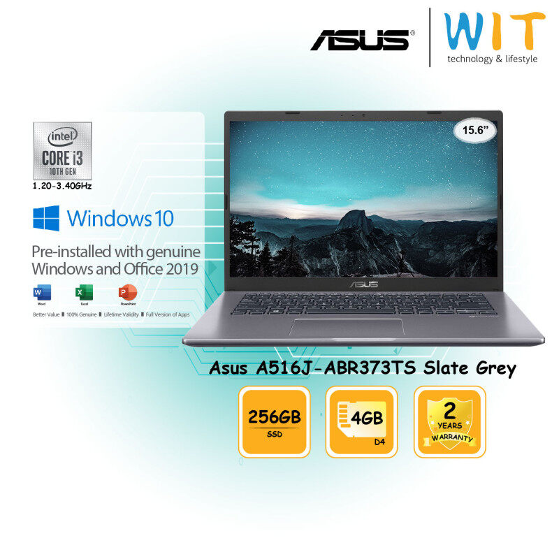Asus Laptop A516J-ABR373TS Slate Grey/Intel Core i3-1005G1 1.20~3.40GHz/4G D4/256GB SSD/15.6/Intel Share Malaysia