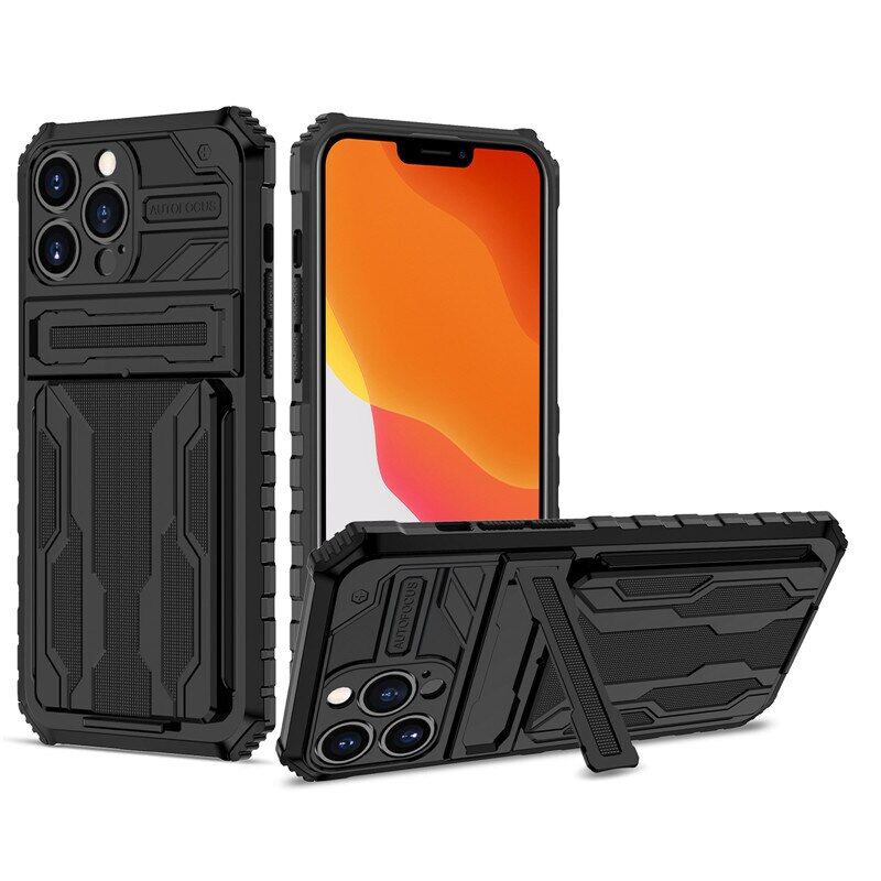 Hybrid Armor Card Slot Phone Case For iPhone 11 12 13 14 Pro Max 14 Plus SE 2020 Bracket Stand Holder Case for iPhone 7 8 Plus XR XS Max Back Cover