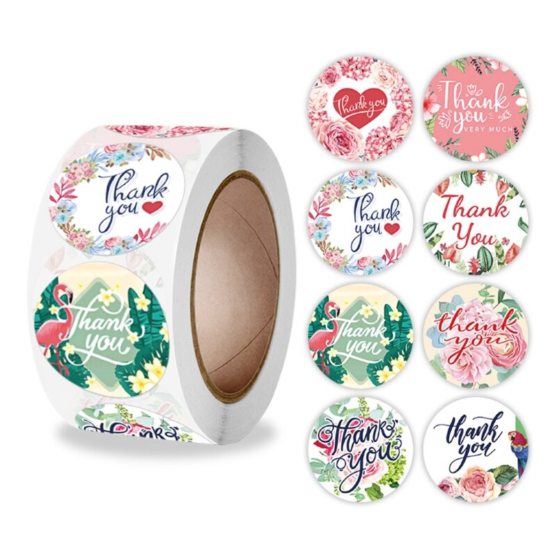 Cartoon Round Sticker Pretty Floral Style Label Adhesive Round Label Sticker Cute Decal for Thanksgiving Card Envelope