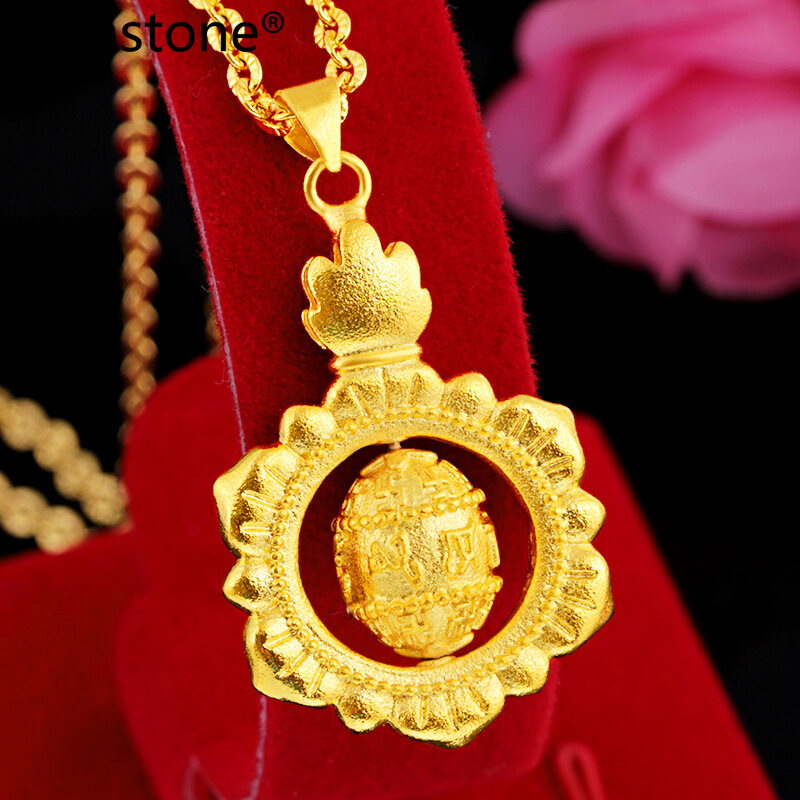 Kemstone 24k Gold Plated Lucky Prayer Wheel Mantra Pendant Necklace Fashion Women Jewelry