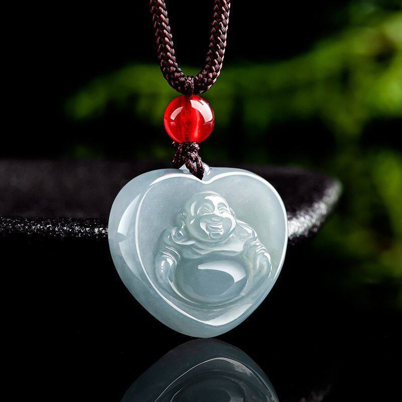 TIMESWIND Lucky Natural Jade Light Green Love Buddha Pendant for Women with Certificate