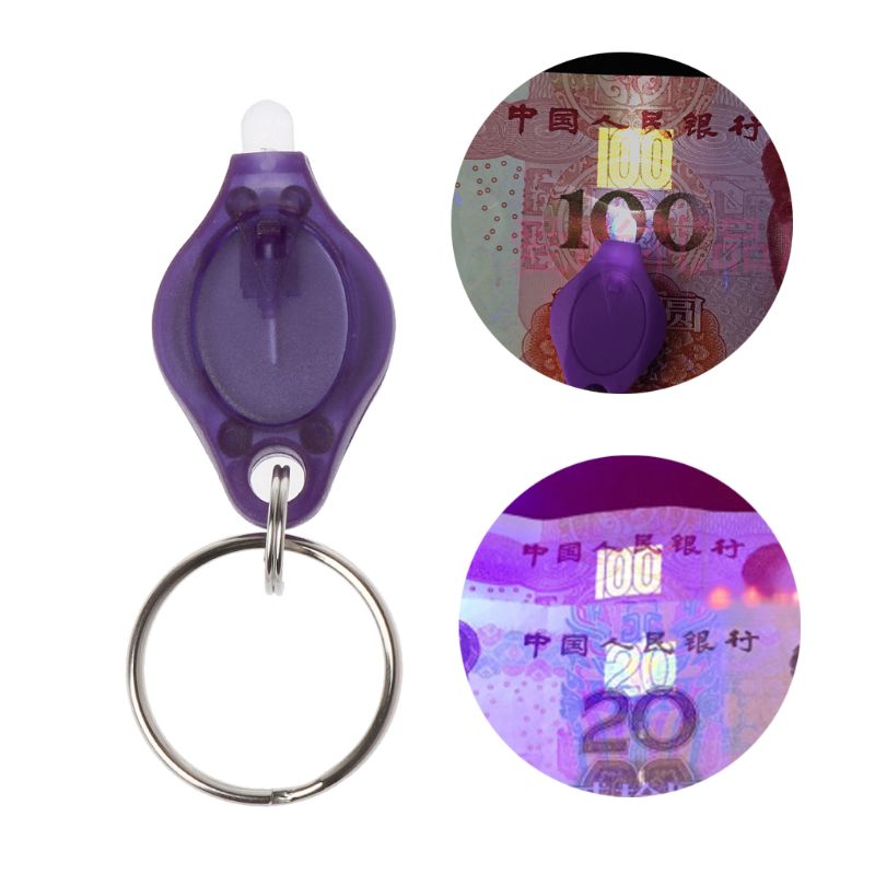 Móc Khóa UV Mini Đèn Pin LED Đèn UV Đèn Vòng Chìa Khóa Đèn Pin Máy Dò Hộ Chiếu Tiền Tệ ID Cầm Tay