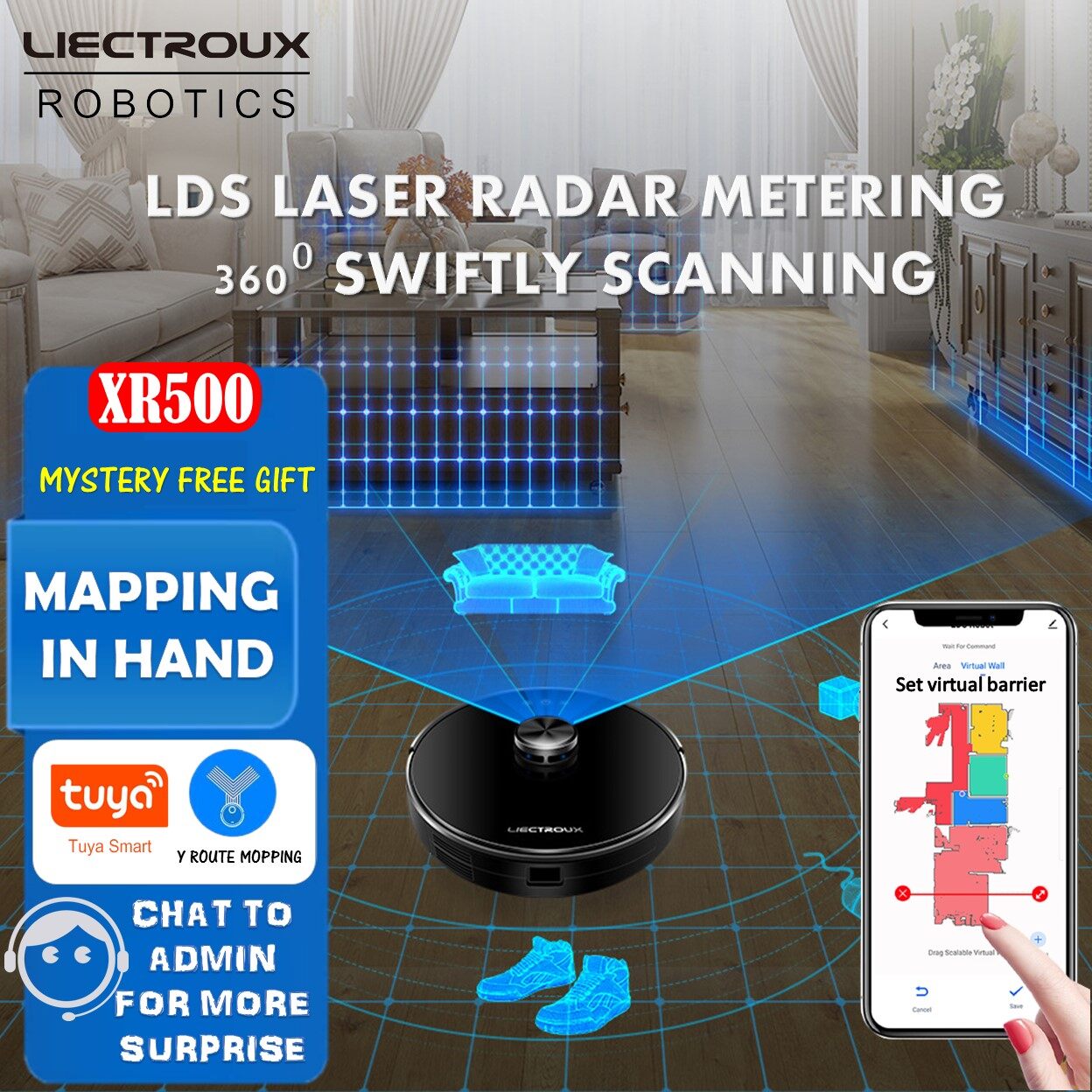 READY STOCK】LIECTROUX XR500 LASER NAVIGATION WIFI APPS WET DRY