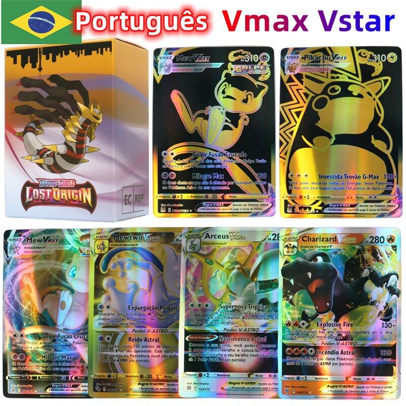 100Pcs GX Holographic Pokemon Cards in Portuguese Letter with Rainbow  Arceus Shiny Charizard trade card children toys